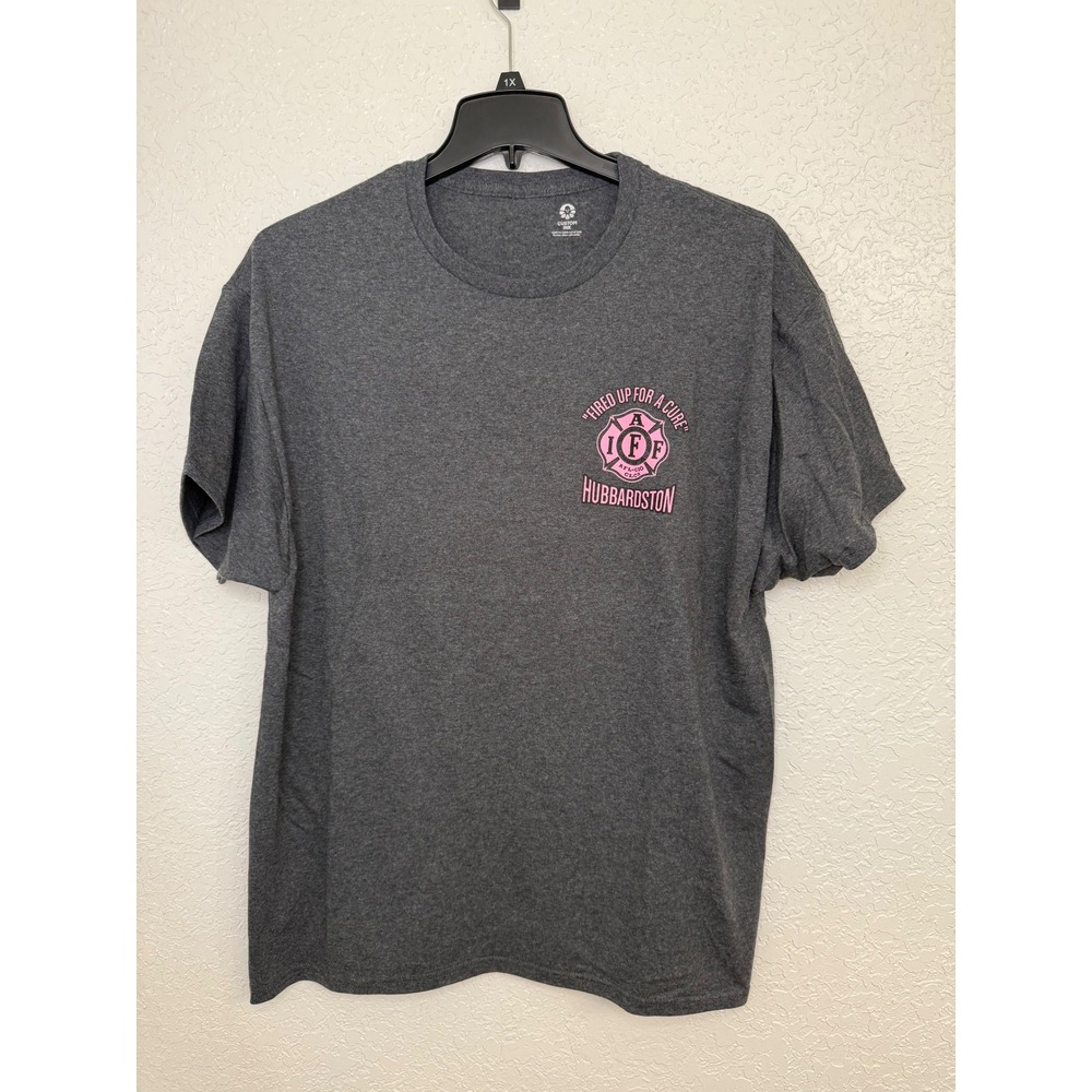 Custom Ink Breast Cancer Awareness T Shirt Firefighter Support Pink Ribbon XL‎
